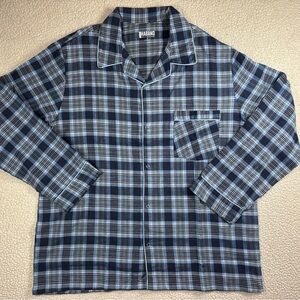 Haband Mens XL Blue Plaid Mid Weight Flannel Pajama Top Snap Front Lounge Shirt
